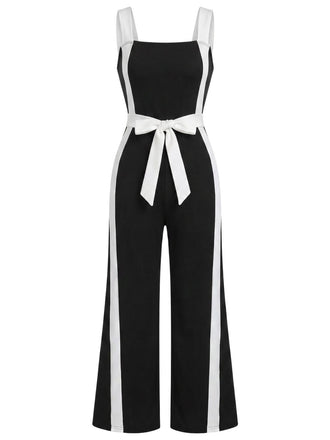 Black & White 1960s Color Block Suspender Jumpsuit, vintage romper, retro jumpsuit - perfect for women who love vintage and retro fashion