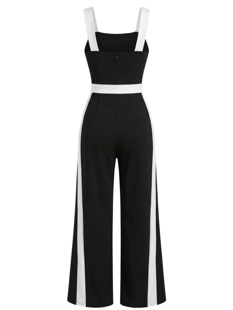 Black & White 1960s Color Block Suspender Jumpsuit, vintage romper, retro jumpsuit - perfect for women who love vintage and retro fashion