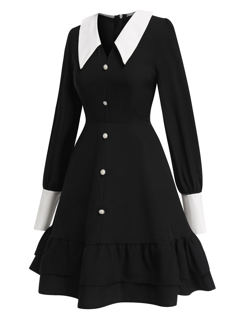 black and white button dress Vestido Mini Tipo Suter Tali Button Up - Blanco Negro