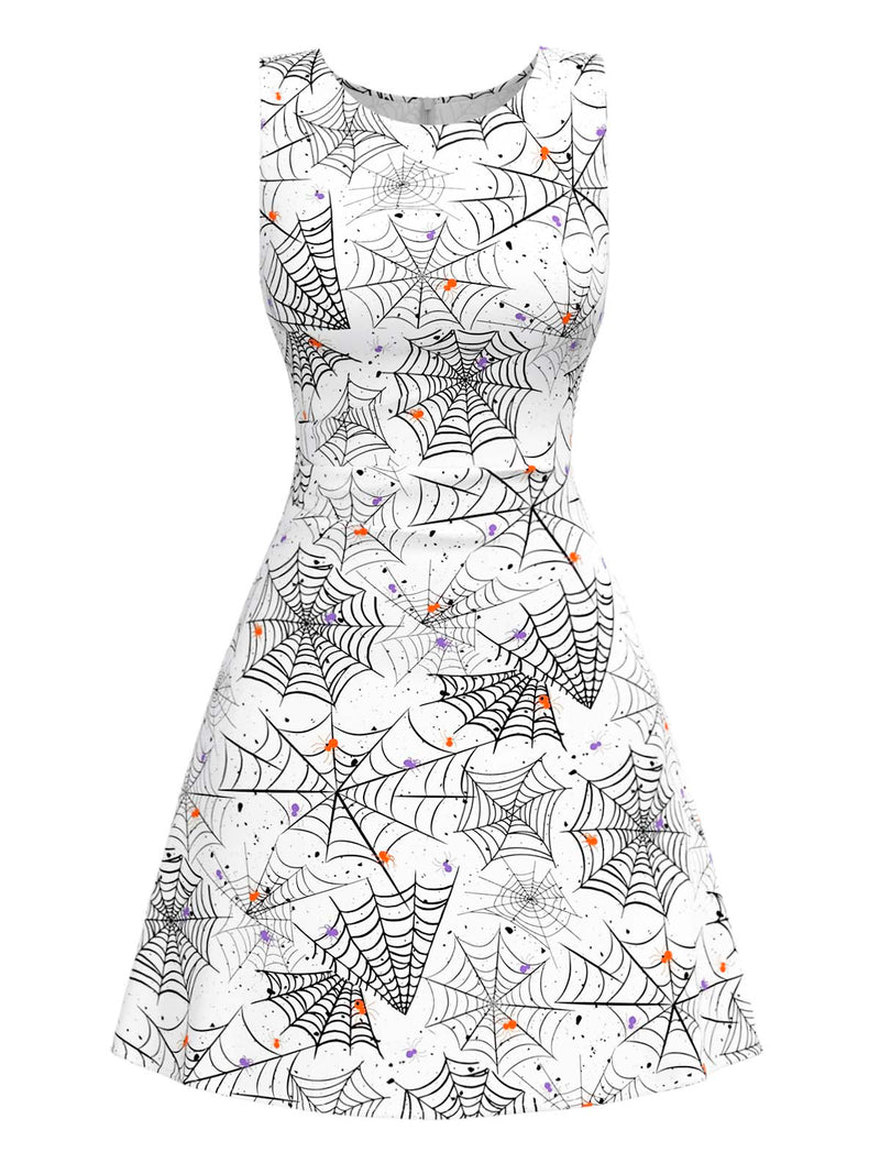 Halloween Spider Web Horror Sleeveless Shift Mini Dress