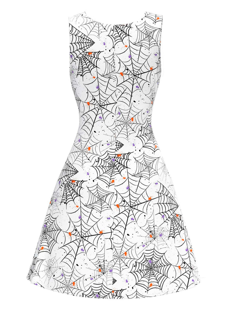 black white pattern dress Halloween Spider Web Horror Sleeveless Shift Mini Dress