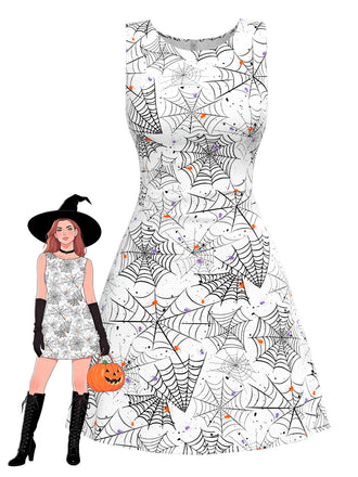 She slips into this Black & White 1960s Horror Spider Web Dress and suddenly it's a 1960s daydream