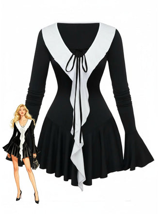 Black & White 1960s Ruffled Peplum Dress, vintage dress, retro fashion - vintage inspired fashion