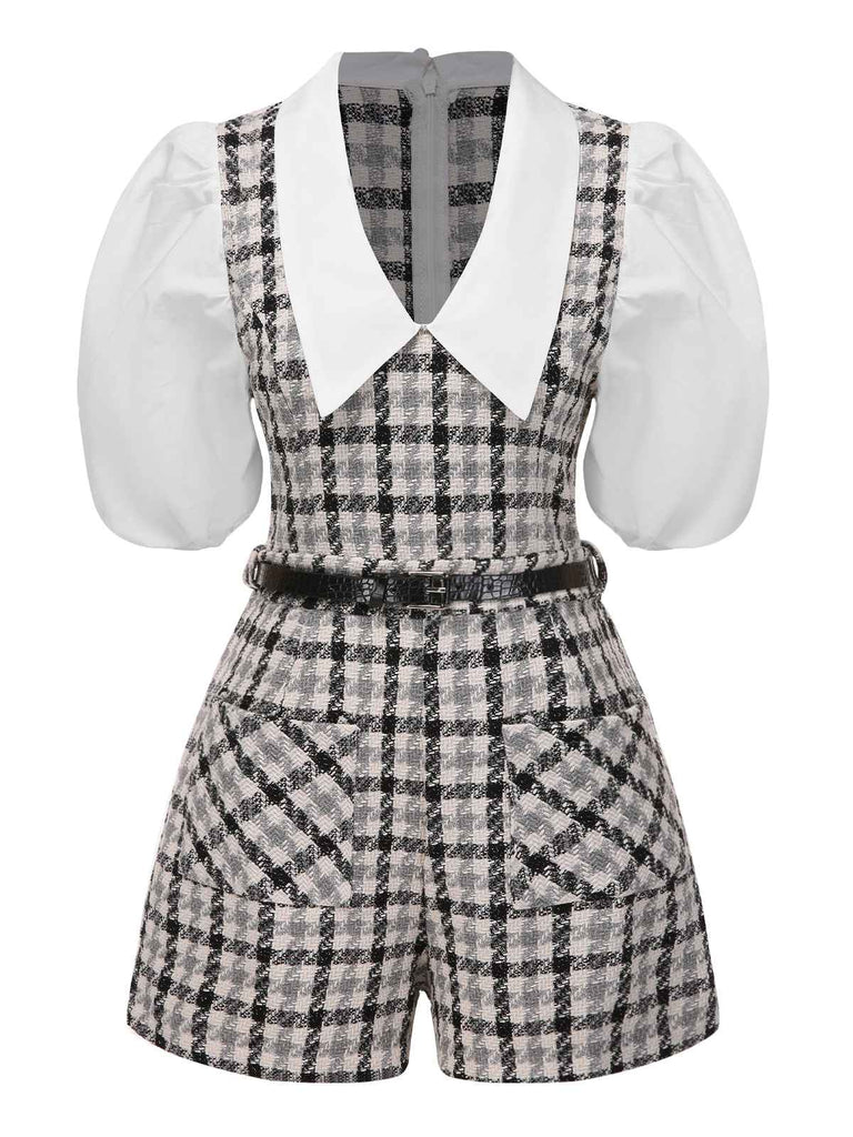 1970s Lapel Plaid Belted Romper | 1970s | vintage romper, retro jumpsuit