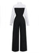 Black & White 1980s Mock Two-Piece Lapel Jumpsuit - vintage jumpsuit, retro fashion, classic black