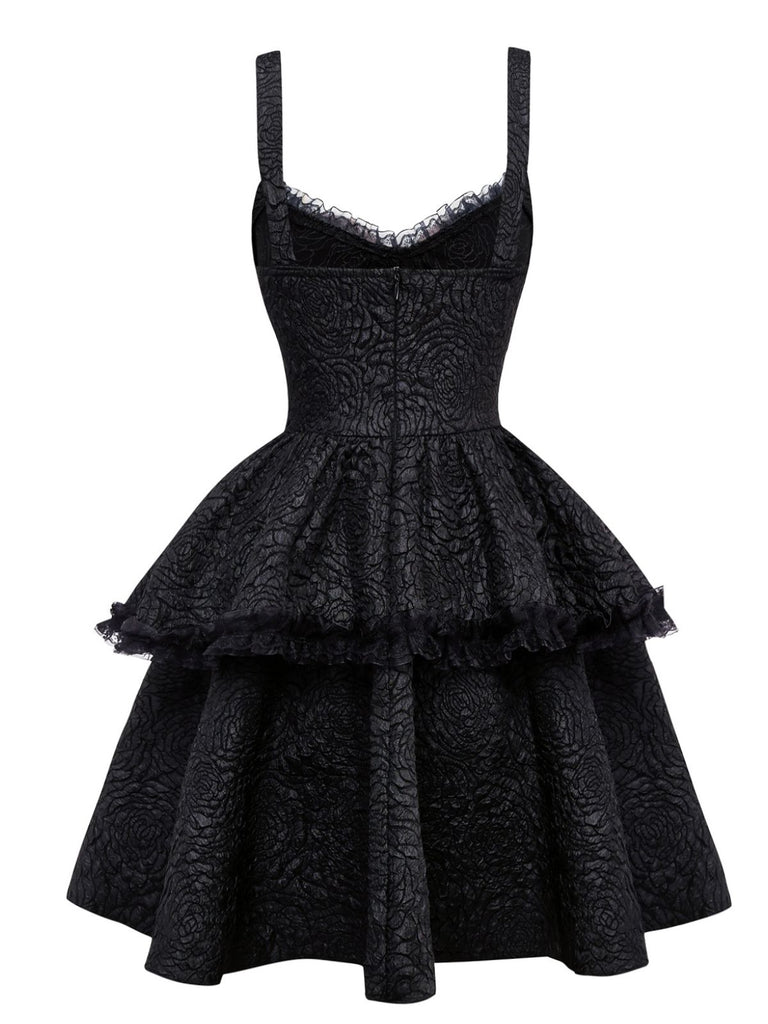 open lace back dress 50s Sequined Portrait Collar Little Black Dress