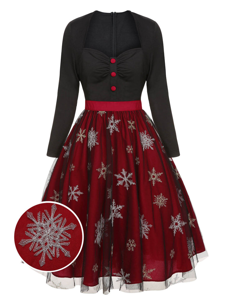 Black&Red 1950s Christmas Snowflake Mesh Dress | Retro Stage Black&Red 1950s Christmas Snowflake Mesh Dress | Retro Stage