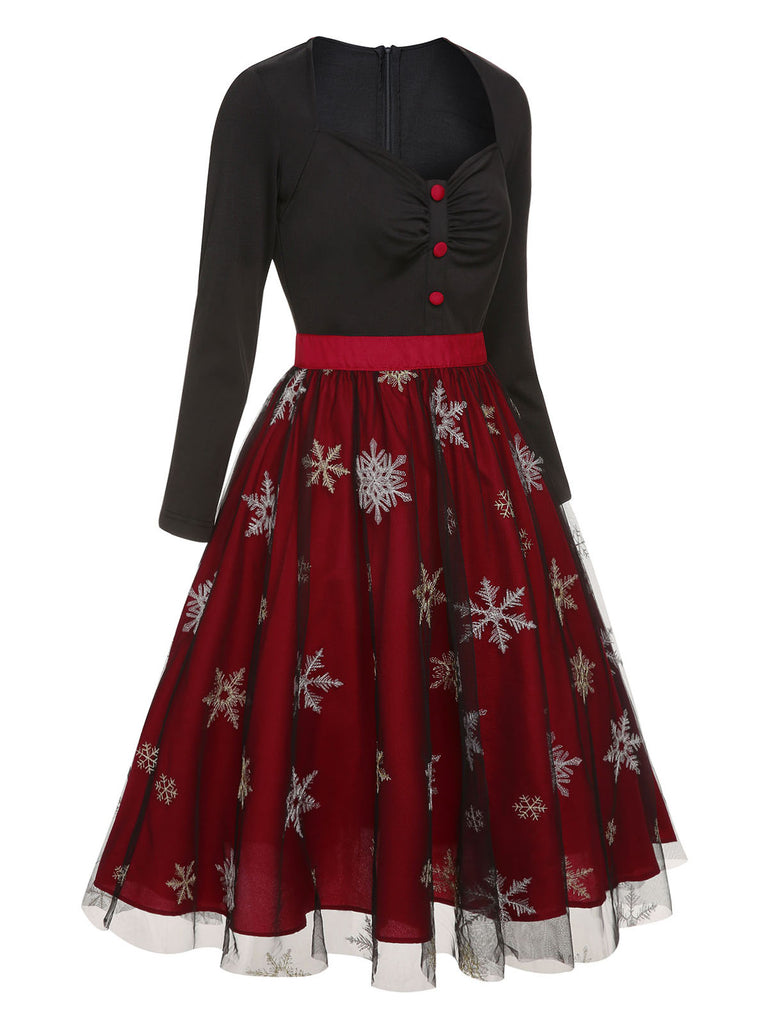 Black&Red 1950s Christmas Snowflake Mesh Dress, vintage dress, retro fashion, rockabilly, pin-up fashion - perfect for women who love vintage and retro fashion