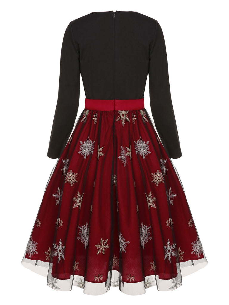 Black&Red 1950s Christmas Snowflake Mesh Dress | Retro Stage Black&Red 1950s Christmas Snowflake Mesh Dress | Retro Stage