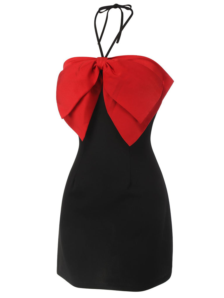 Black&Red 1960s Bow-knot Patchwork Wrap Dress, vintage dress, retro fashion - perfect for women who love vintage and retro fashion