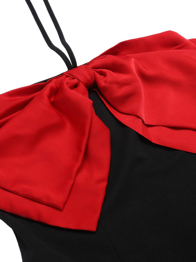Black&Red 1960s Bow-knot Patchwork Wrap Dress | Retro Stage Black&Red 1960s Bow-knot Patchwork Wrap Dress | Retro Stage