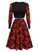 Black&Red 1980s Floral Long Sleeves Top&Skirt, vintage skirt, retro style - perfect for women who love vintage and retro fashion