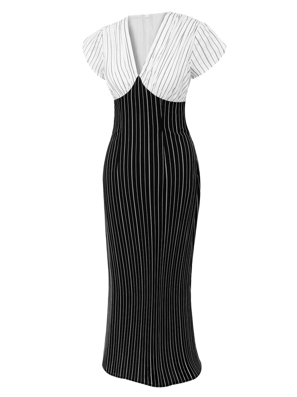 Retro Stage Black & White Pinstripe Formal Dress