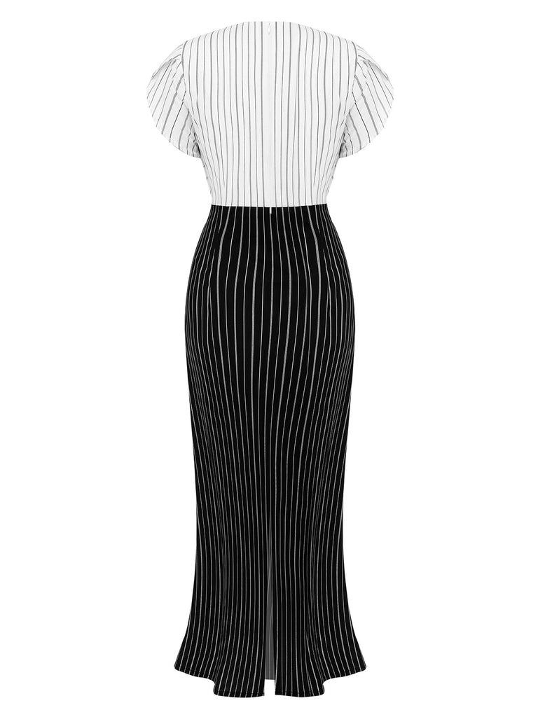 Retro Stage Black & White Pinstripe Formal Dress