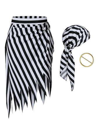 She sways in this Black&White 1960s Striped Skirt With Headscarf and it's pure 1960s magic