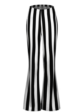 Black&White 1970s Vertical Striped Flared Pants - vintage fashion, retro style, classic black