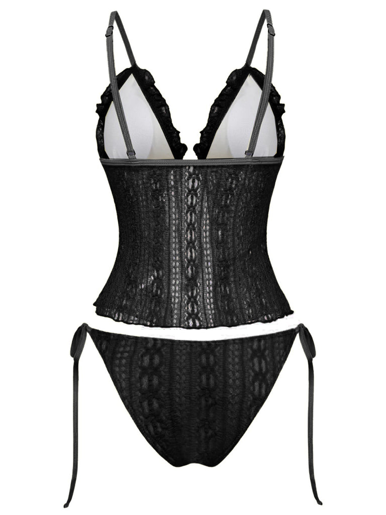 Black_1940s_Lace_Knit_Double-Layer_Fabric_Bikini_Back_View