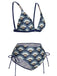 Blue 1930s Ancient Fan Lace-Up Bikini Set, vintage swimsuit, pin-up swimwear - perfect for women who love vintage and retro fashion