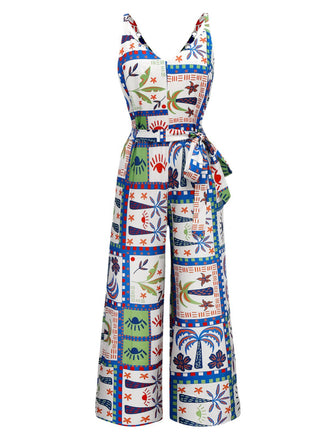 She's wearing Blue 1930s Beach Print Sleeveless Jumpsuit and the whole beach remembers the 1930s