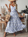 Blue 1930s Floral Tie Back Tiered Maxi Dress - vintage dress, retro fashion, elegant red