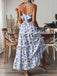Blue 1930s Floral Tie Back Tiered Maxi Dress - vintage dress, retro fashion, elegant red
