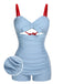Blue 1930s Folds Back Strap One-Piece Swimsuit, vintage swimsuit, pin-up swimwear - perfect for women who love vintage and retro fashion