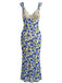 Blue 1930s Vintage Floral V Neck Top