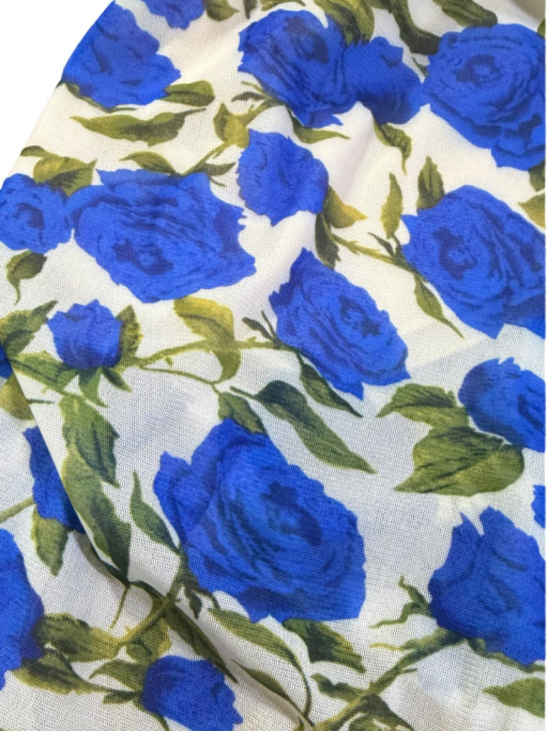 Blue 1930s Vintage Floral V Neck Top