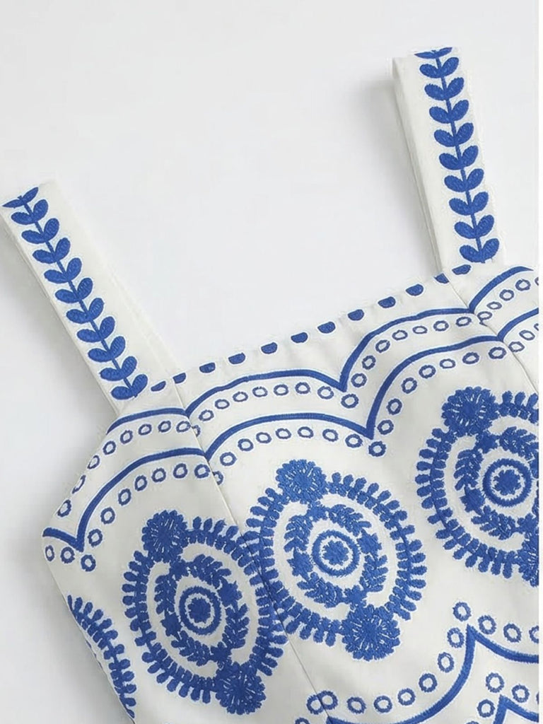 Blue 1930s Holiday Positioning Print Belted Romper - vintage jumpsuit, retro fashion