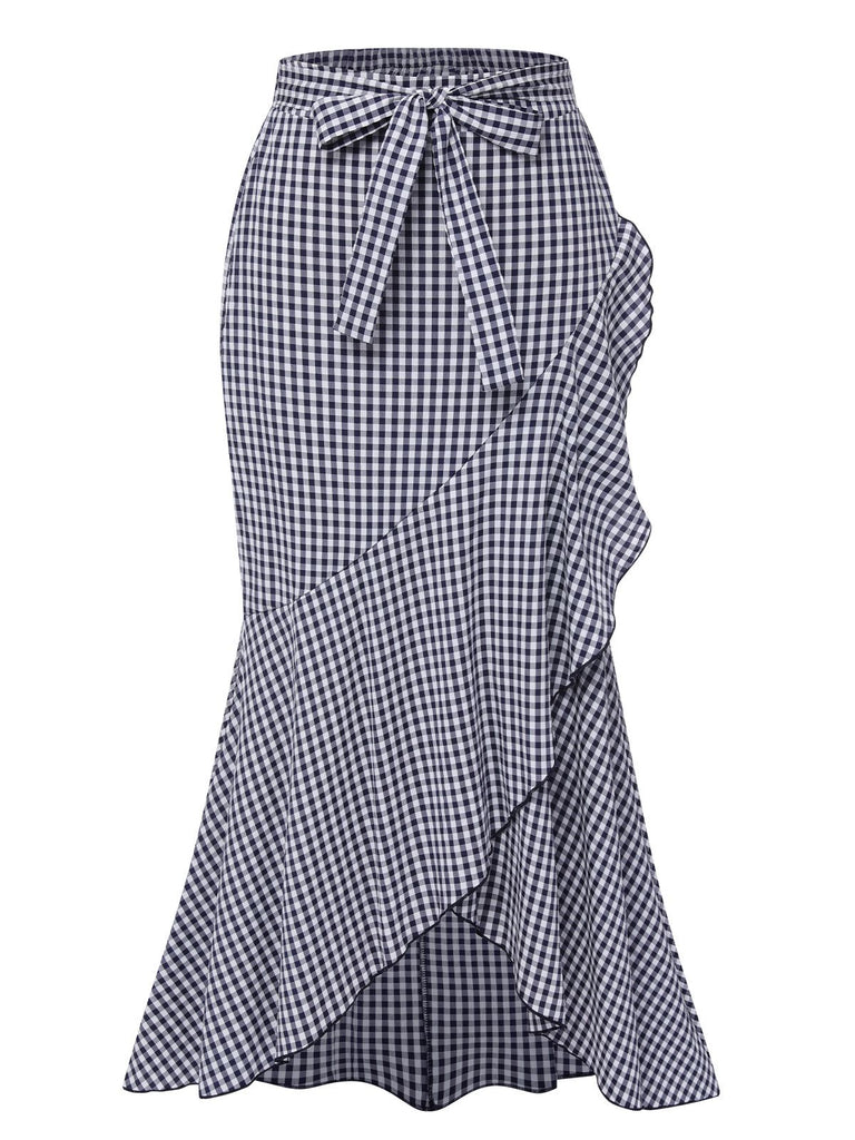 Blue 1930s Plaid Fishtail Skirt, vintage skirt, retro style - perfect for women who love vintage and retro fashion