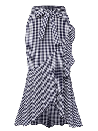 Blue 1930s Plaid Fishtail Skirt, vintage skirt, retro style - perfect for women who love vintage and retro fashion