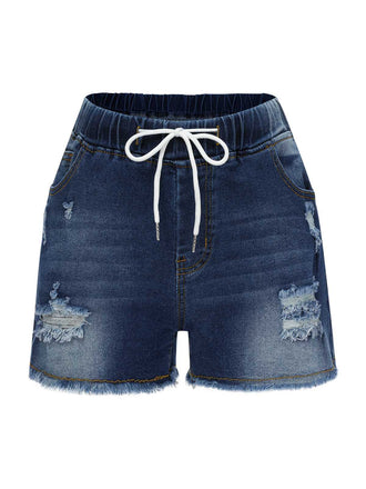 She finds her 1930s story in this Blue 1930s Ripped Denim Shorts
