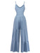 Blue 1930s Solid Deep V Tiered Ruched Jumpsuit - vintage jumpsuit, retro fashion, elegant red