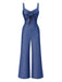She finds her 1930s story in this Blue 1930s Solid Tencel Denim Knotted Jumpsuit