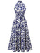 Blue 1930s Stand Collar Floral Dress, vintage dress, retro fashion, floral print - perfect for women who love vintage and retro fashion