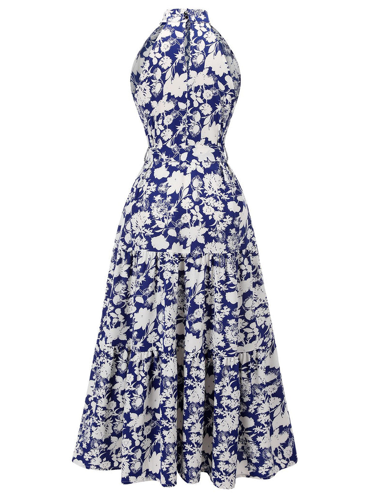 Blue 1930s Stand Collar Floral Dress Blue 1930s Stand Collar Floral Dress