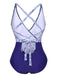 This Blue 1930s Strap Stripes Patchwork One-Piece Swimsuit carries 1930s vacation dreams in every stitch