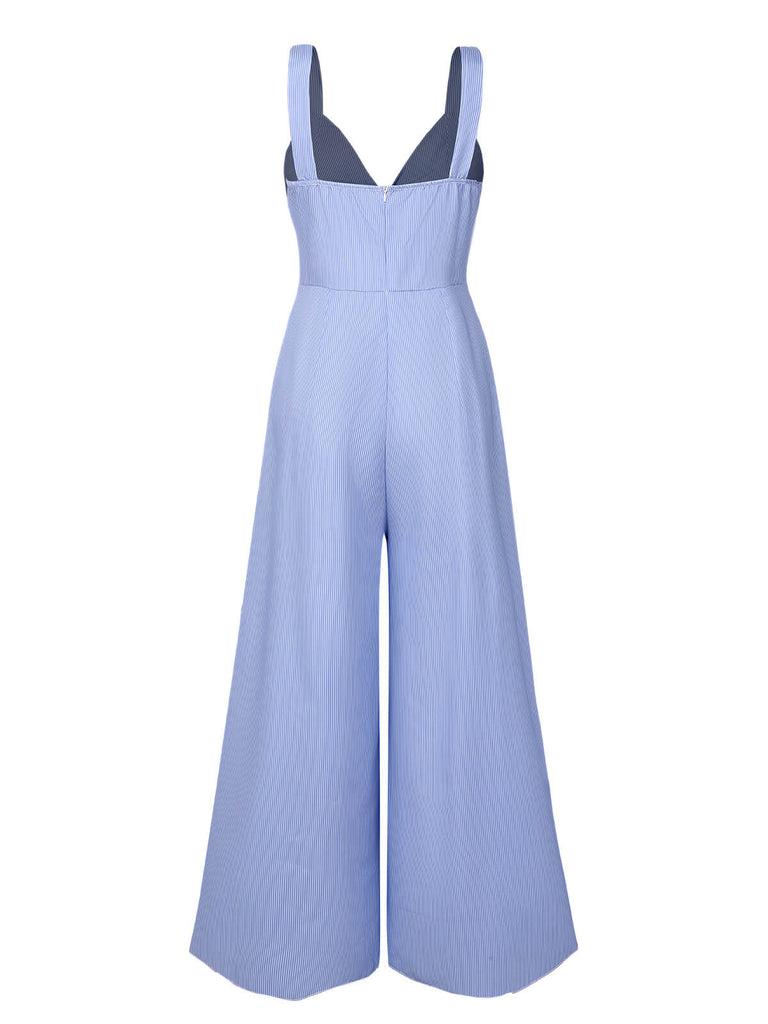 Blue 1930s Stripe Cutout Wide Strap Jumpsuit, vintage romper, retro jumpsuit - perfect for women who love vintage and retro fashion