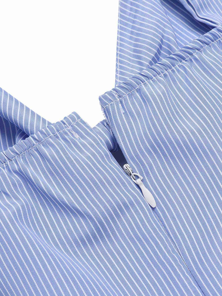 Blue 1930s Stripe Cutout Wide Strap Jumpsuit, vintage romper, retro jumpsuit - perfect for women who love vintage and retro fashion