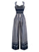 Blue 1930s Vertical Stripes Palm Trees Jumpsuit - vintage jumpsuit, retro fashion