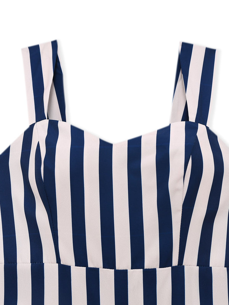 Blue 1930s Vertical Stripes Palm Trees Jumpsuit - vintage jumpsuit, retro fashion