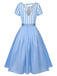 Blue 1940s Boat Neck Stripes Bow Dress — the kind of 1940s dress that makes strangers smile