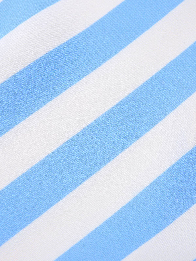 Blue 1940s Boat Neck Stripes Bow Dress: where 1940s romance meets her modern spirit