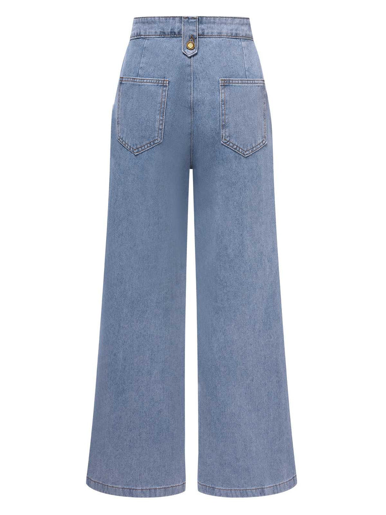 These Blue 1940s Button Wide-Leg Denim Jeans carry 1940s ambition in every seam