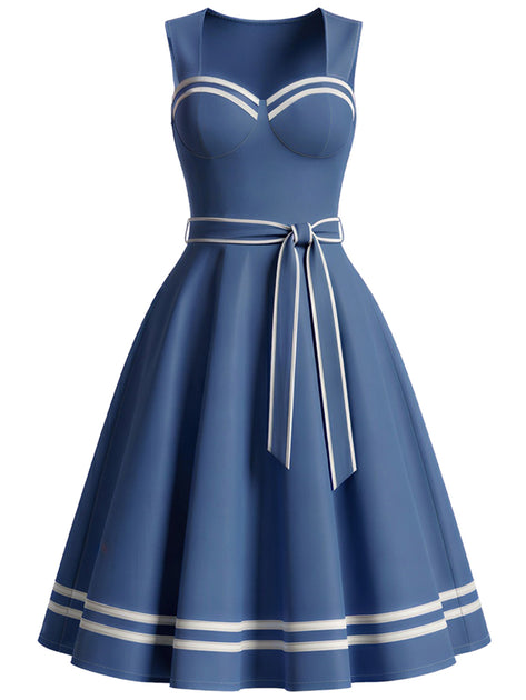 Pre-Sale] Blue 1940s Contrast Trim Sailor Dress with Pockets