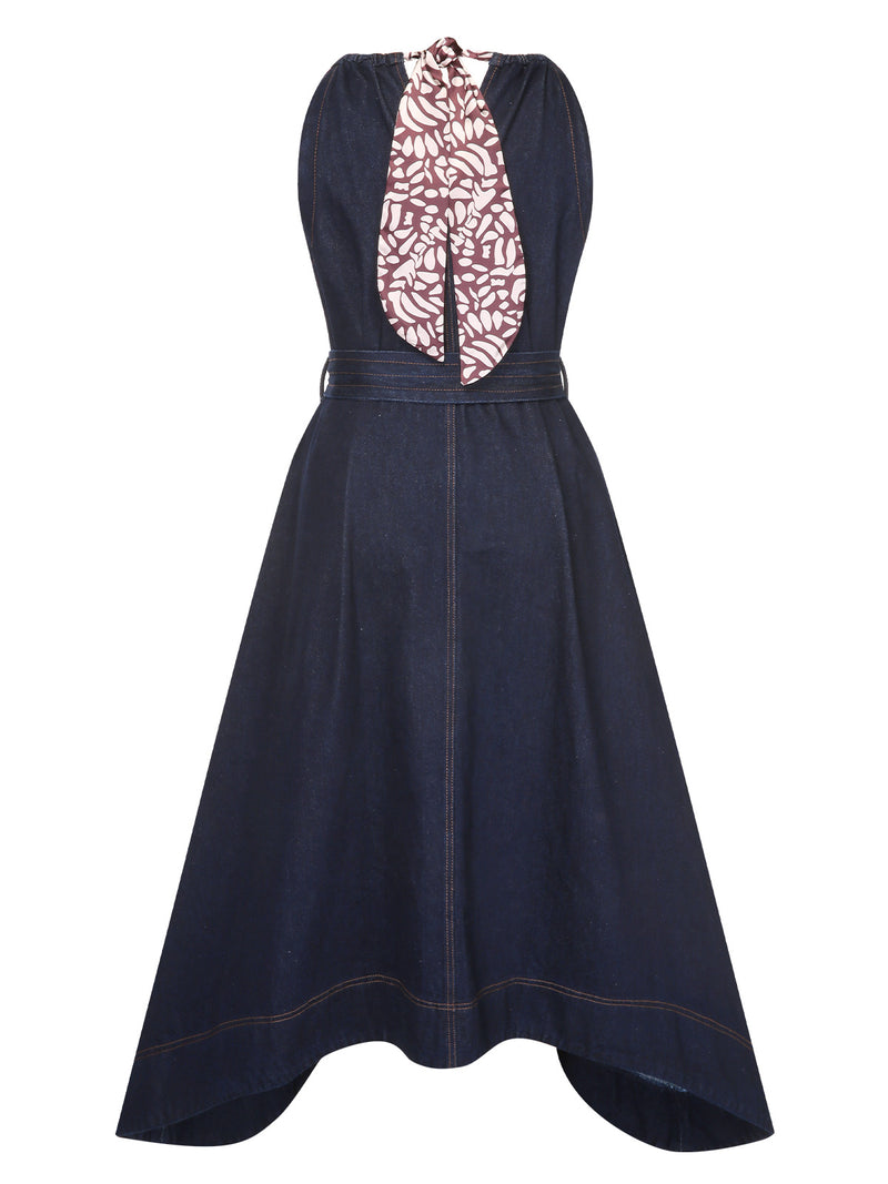 denim tie back dress Pedro Tie Back Midi Dress