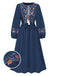She slips into this Blue 1940s Embroidered Floral Lantern Sleeve Dress and suddenly it's a 1940s daydream