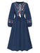 Blue 1940s Embroidered Floral Lantern Sleeve Dress: where 1940s romance meets her modern spirit