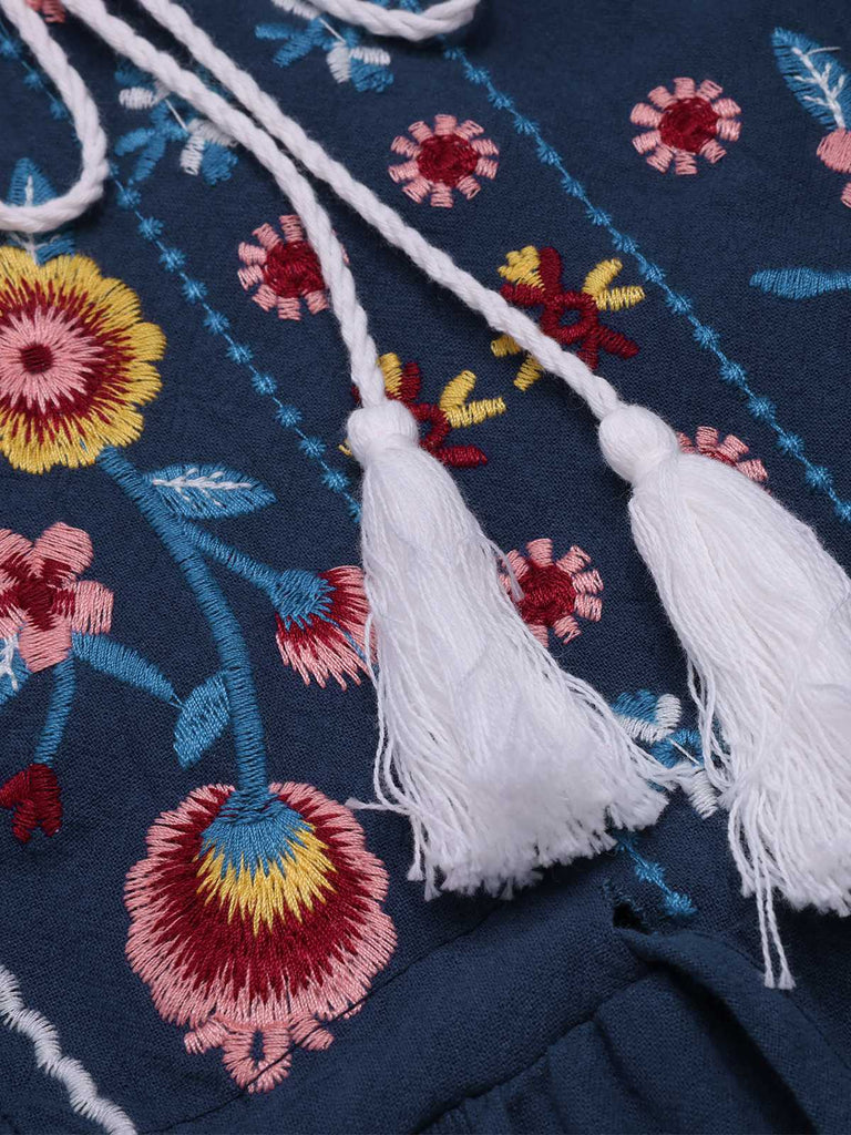 Women's Boho Embroidered Floral Lantern Sleeve Bohemian Dress Women's Boho Embroidered Floral Lantern Sleeve Bohemian Dress
