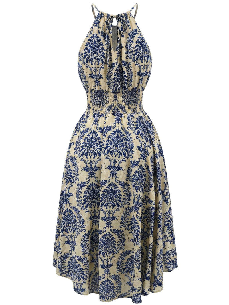 blue jean tutu dress Blue Floral Satin Pleated Halter Neck Maternity Midi Dress – PinkBlush main image 1